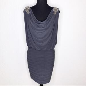 Cache charcoal gray rhinestone shoulder open back dress size 6